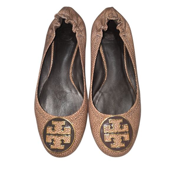 Tory Burch Reva Coconut Stingray Leather Flats - Picture 1 of 5